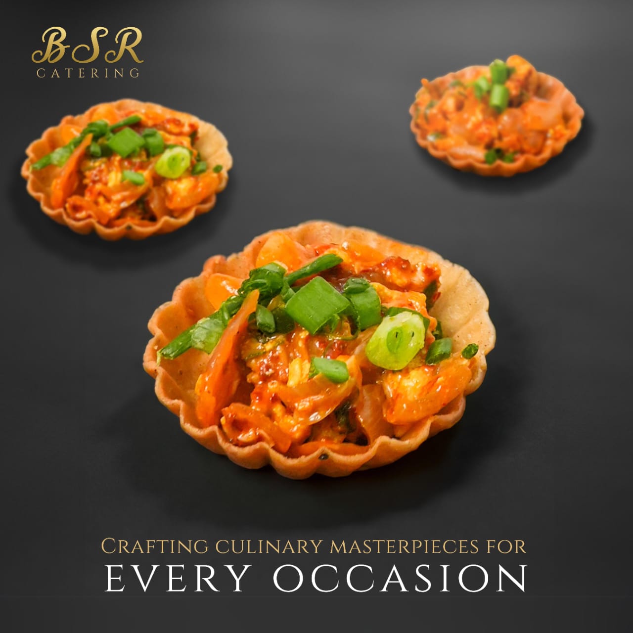 Savoury tartlets presented for an event