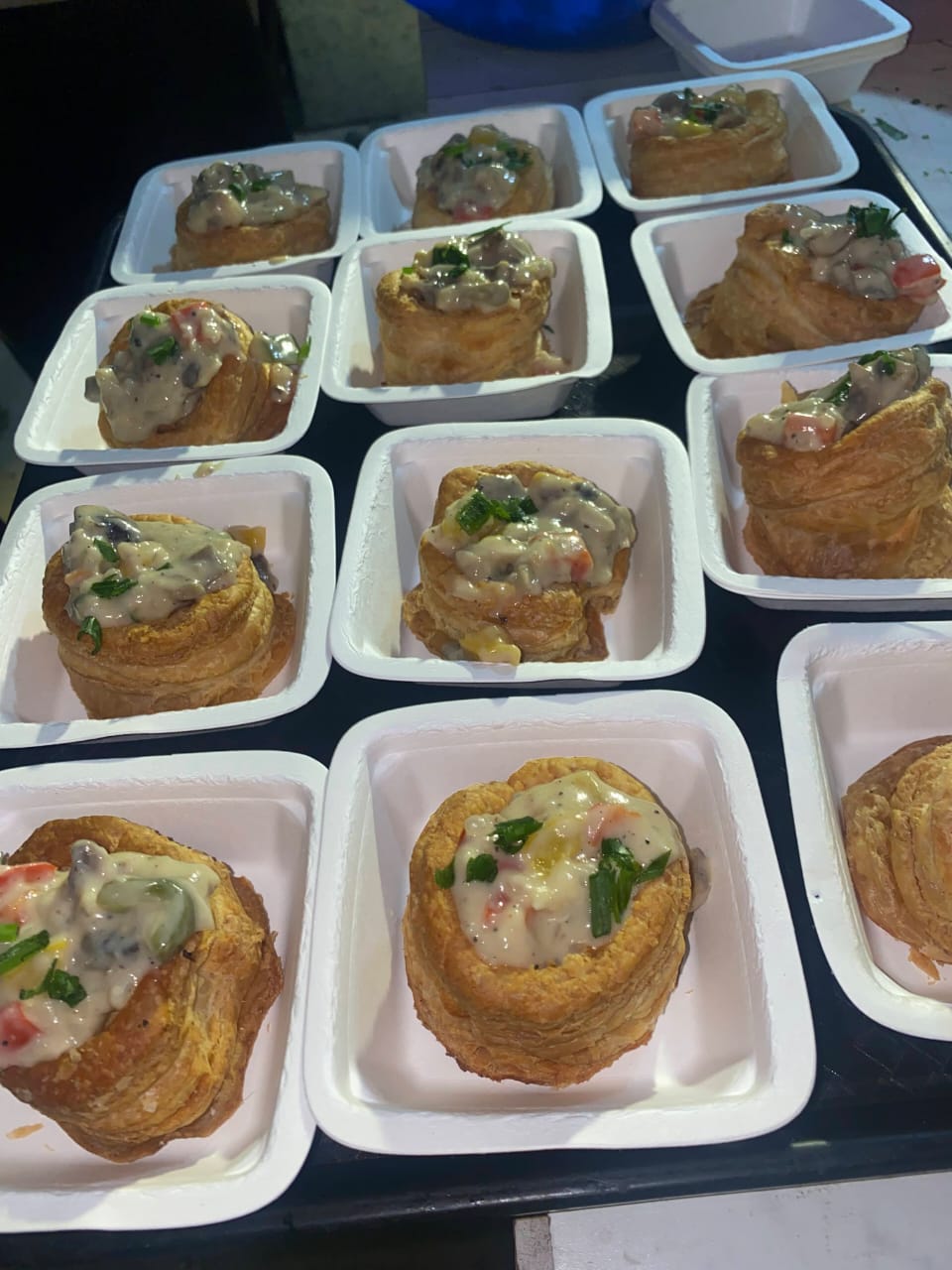 Individual savoury pastries ready for service
